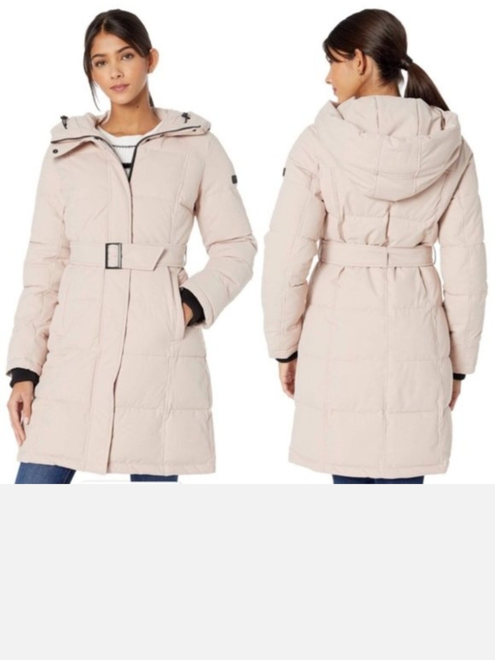 Sam Eldelman Women's Light Pink Belted Puffer Coat with Hood